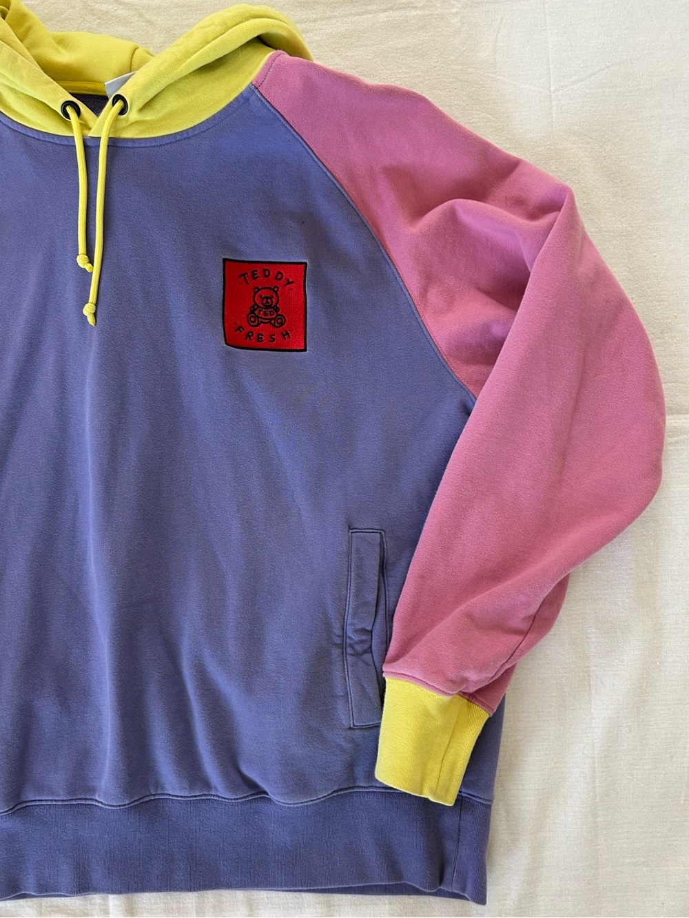 Teddy Fresh | Unisex XL Drawstring Hoodie Colorblock Colorful Pastels Purple - Picture 4 of 11